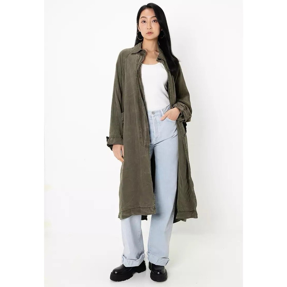 ZARA Washed Lyocell Coat Color Khaki/Green Size M